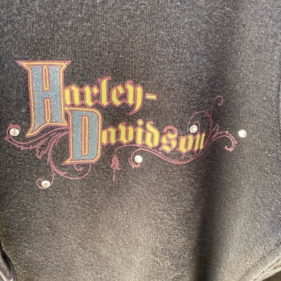 Women's Harley Davidson Hoodie Spell-Out Double Side M Lace Biker Full Zip Cycle - Picture 13 of 16